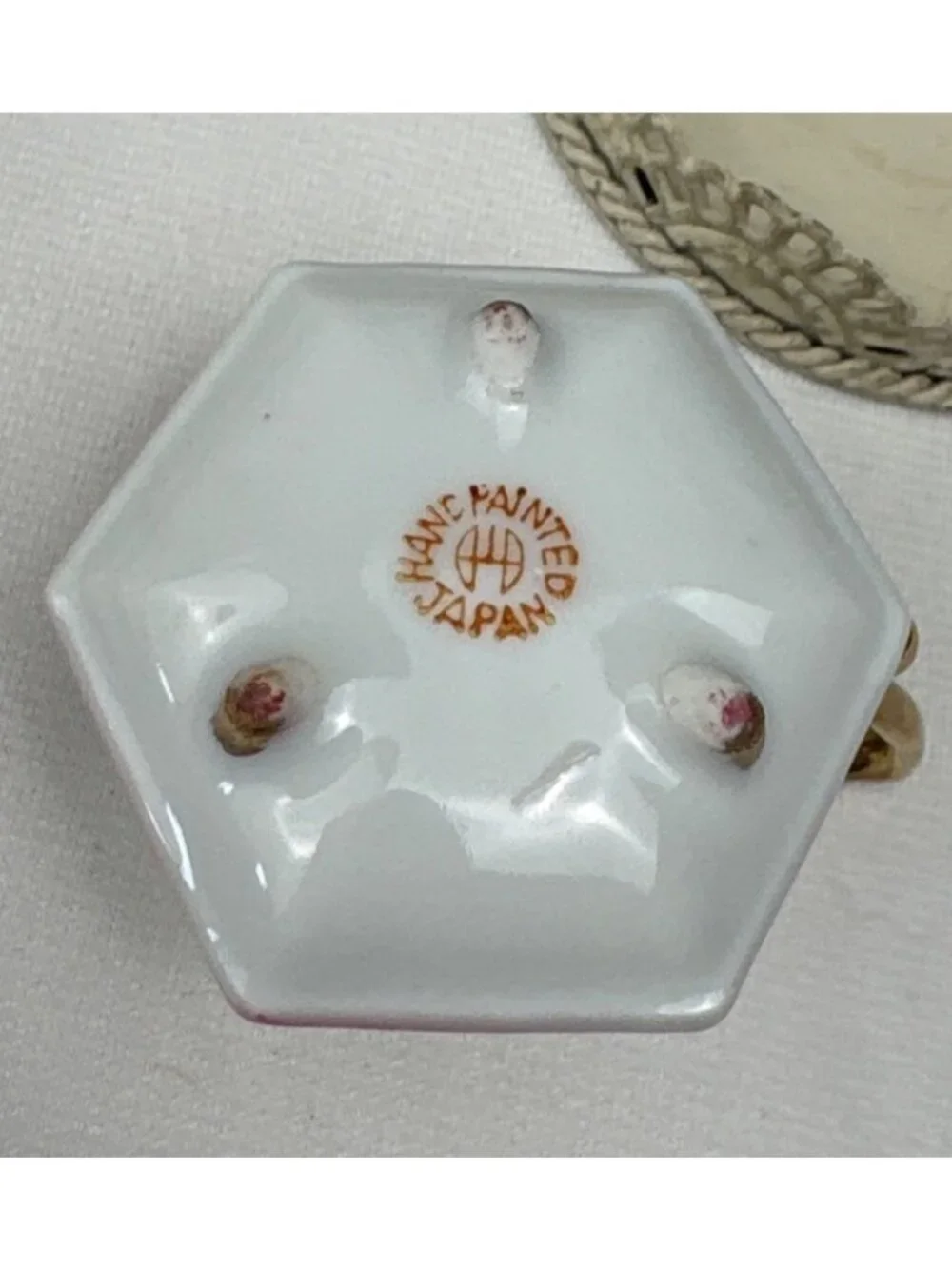 Hand-Painted Japanese Hexagon Teacup & Saucer Pink Floral Gilt Trim Stunner Vtg